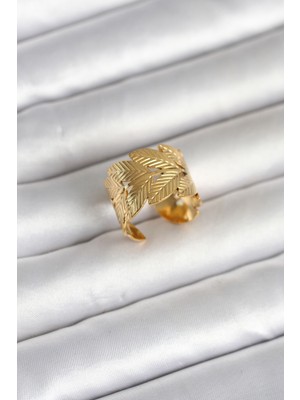 Dinç Store 44 316L Çelik Gold Renk Başak Modeli Kadın Yüzük TJ-BYK4162