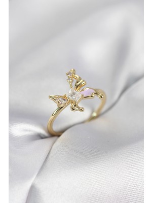 Dinç Store 44 Gold Renk Model Zirkon Taşlı Kadın Yüzük TJ-BYK4139