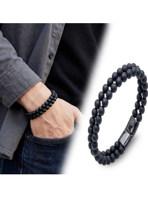 Beycen Aksesuar Çift Oniks Çelik Bileklik 39022B20D5