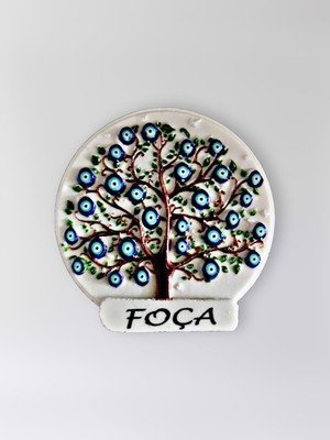 Mundy Foça Temalı Polyester Kabartmalı Nazar Ağacı Magnet Çap: 6 cm – Dekoratif Hediyelik Buzdolabı Süsü  (KOD:1449)