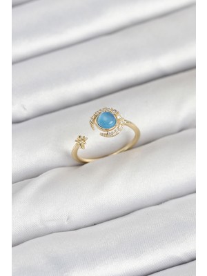 Dinç Store 44 Pirinç Gold Renk Zirkon Taşlı Ay Yıldız Kadın Yüzük TJ-BYK3860