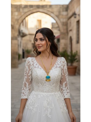 Arpa Zincirli Halef Altın Kaplama Otantik Kolye