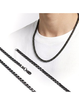 Beycen Aksesuar Kare Arnavut Siyah Çelik Kolye 4mm 3902CEK053