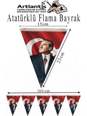 Artlantis Atatürklü Kağıt Flama 1 Adet Set 1 Ata Flama Süsleme 29 Ekim 23 Nisan Üçgen Kağıt Flama Milli Bayram Süsü Sınıf Okul
