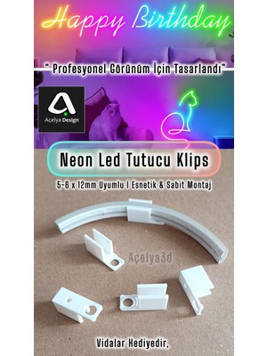 Açelya3d Neon LED Tutucu Klips 6X12 mm 20 Adet Vidalı Duvar Aparat Bağlantı Montaj Aparatı