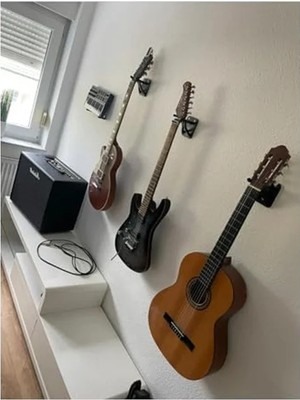 Bella Vista Siyah-Beyaz Gitar Tutucu, Duvar Montaj Aparatı ile Güvenli Taşıma