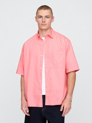 Gap Erkek Açık Pembe Organik Pamuk Oversize Poplin Gömlek