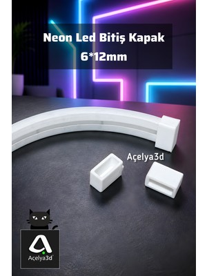 Açelya3d 6X12 mm Neon LED Kapağı | 10ADET | Neon Şerit Bitiş Kapak | Silikon LED Sonlandırma Tıpası Tutucu klips