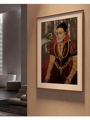 Clovendi Zarif Kadın Portresi Sanat Baskısı, Zengin Kırmızı Tonlar, Klasik Duvar Sanatı