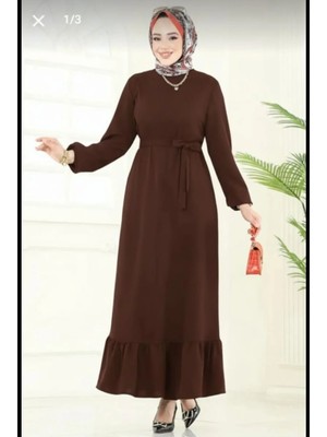 Butik Yeşim Eteği Fırfırlı Tesettür Elbise