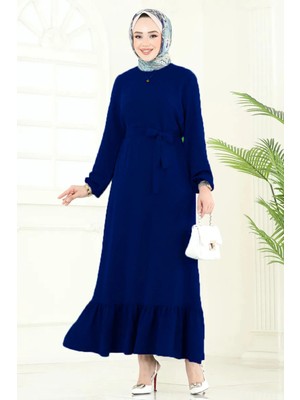 Butik Yeşim Eteği Fırfırlı Tesettür Elbise