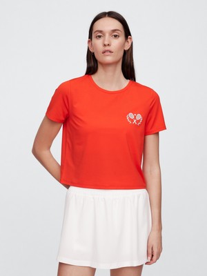 Gap Kadın Kırmızı GapFit Brushed Jersey Crop T-Shirt