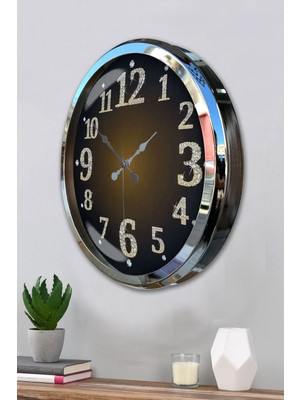 Dinç Store 44 Krom Işıltılı Zaman 52 cm Metal Duvar Saati