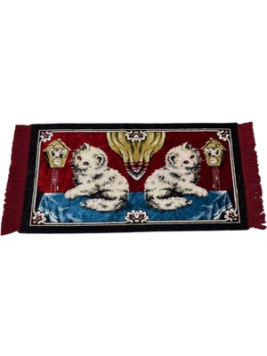 Kilim Antik Doğa Tasvirli Kedi Temalı Duvar Halısı 1631 - Yeni - Çok Renkli