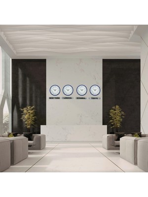 Dinç Store 44 Roma Lacivert 36 cm 4 Lü Tabelalı Dünya Saat Seti