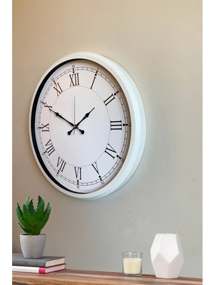 Dinç Store 44 52 cm Beyaz Metal Roma Rakamlı Duvar Saati
