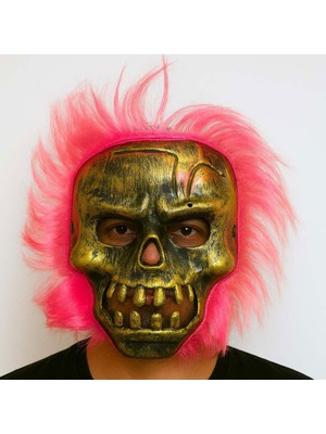 Skygo Wild Skull - Bakır Kafatası Pembe Saçlı Iskelet Maske
