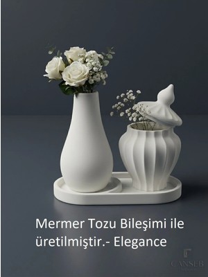 Canseb Elegance 13CM Çiçek Vazosu & 8cm Tombul Vazo Saksılık & 17CM Bölmeli Oluklu Tepsi