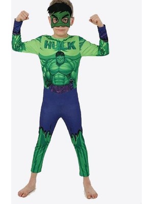 Skygo Yeşil Maskeli Baskılı Hulk Kostümü Çocuk Boy - Yeşil Dev Kostümü 5-6 Yaş