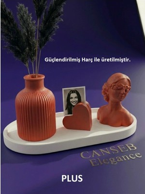 Canseb Elegance Dörtlü Kırmızı Renkli Fotoğraf Standı, Pampas Vazosu & Kız Dekoratif Obje Seti