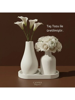 Canseb Elegance Üçlü Dekoratif Pampas Çiçek Vazosu Seti 13CM - 10CM - 17CM Tepsi