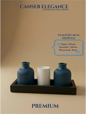 Canseb Elegance Premium - Kendinden Kokulu - Dörtlü Dekoratif Vazo ve Mumluk Set - El Işçiliği Boyama