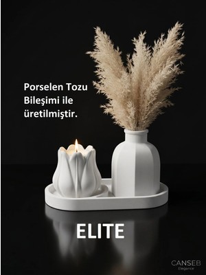 Canseb Elegance Üçlü Mumluk & Pampas Vazosu Dekoratif Obje Seti ( Tealight Mum Hediye )