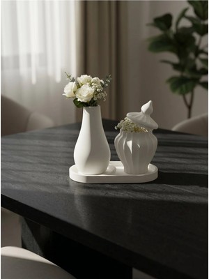 Canseb Elegance 3'lü Dekoratif Set - Sivri Kapaklı Saklama Kutusu & Vazo - Hediyeli - Obje - Dekor - Biblo - Bohem