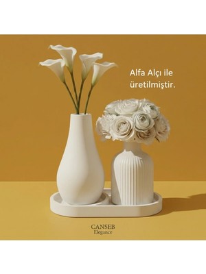 Canseb Elegance Üçlü Dekoratif Pampas Çiçek Vazosu Seti 13CM - 10CM - 17CM Tepsi
