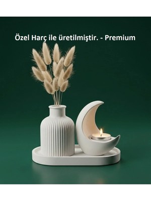 Canseb Elegance Özel Işçilik Hilal Mumluk & Pampas Vazosu Seti ( Tealight Mum Hediyeli )