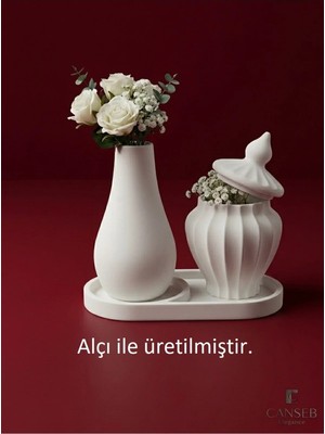 Canseb Elegance 13CM Çiçek Vazosu & 8cm Tombul Vazo Saksılık & 17CM Bölmeli Oluklu Tepsi