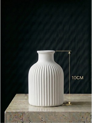 Canseb Elegance Mat Beyaz - Çizgili Pampas Vazosu - 10CM Boyunda - El Boyaması Işçilik