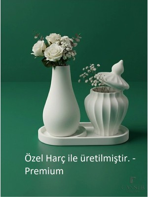 Canseb Elegance 13CM Çiçek Vazosu & 8cm Tombul Vazo Saksılık & 17CM Bölmeli Oluklu Tepsi