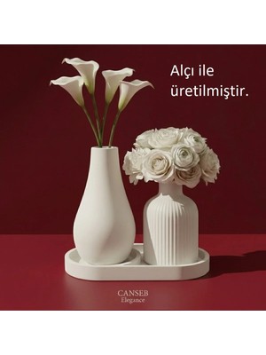 Canseb Elegance Üçlü Dekoratif Pampas Çiçek Vazosu Seti 13CM - 10CM - 17CM Tepsi