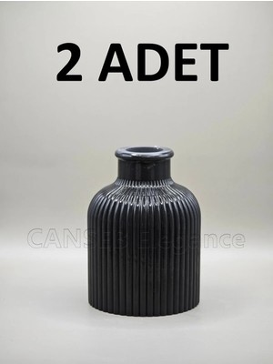 Canseb Elegance 2 Adet - 10CM Karbon Siyah - Çizgili Pampas Vazosu
