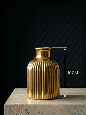 Canseb Elegance Premium - Gold - 10CM Boyunda - Kendinden Kokulu - Çizgili Pampas Vazosu - El Boyaması Işçilik