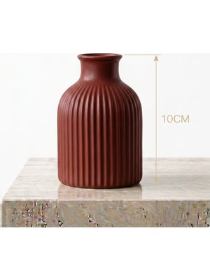 Canseb Elegance Kiremit Renk - Çizgili Pampas Vazosu - 10CM Boyunda - El Boyaması Işçilik