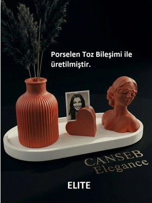 Canseb Elegance Dörtlü Kırmızı Renkli Fotoğraf Standı, Pampas Vazosu & Kız Dekoratif Obje Seti