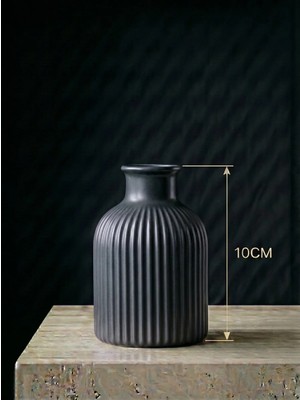 Canseb Elegance Premium - Antrasit - 10CM Boyunda - Kendinden Kokulu - Çizgili Pampas Vazosu - El Boyaması Işçilik