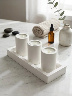 Canseb Elegance Dörtlü Set Tabaklı Beton Modern Mumluk ve Tealight Mumluk Hediyelik Dekoratif Set (Tealight Mum Dahil Değildir)