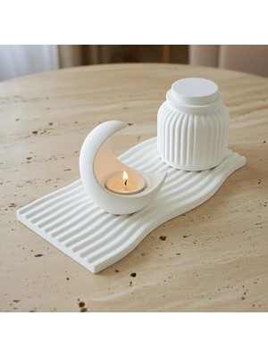 Canseb Elegance 3'lü Hilal Ay Mumluk ve Mücevher Saklama Kutusu (Tealight 5cm Mum Hediyeli) Premium Set