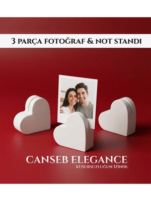 Canseb Elegance Üçlü Premium Kalp Fotoğraf Tutucu & Not Standı Dekoratif Obje 5cm