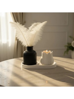 Canseb Elegance 3'lü Modern Pampas ve Vazo Mumluk Set (Mum Hediyeli) Premium Set - Dekoratif Set - Pinterest - Bohem - Iskandinav Tarzı - Vazo - Dekoratif Vazo - Obje - Biblo - Heykel - Hediyelik - Dekor Obje