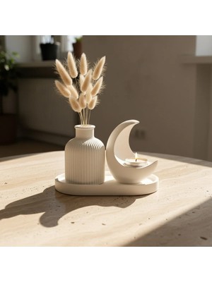 Canseb Elegance 3'lü Vazo & Ay Mumluk (Mum Hediye) Premium Set