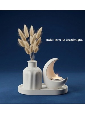 Canseb Elegance Özel Işçilik Hilal Mumluk & Pampas Vazosu Seti ( Tealight Mum Hediyeli )