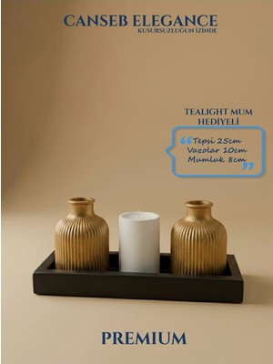 Canseb Elegance Premium - Kendinden Kokulu - Dörtlü Dekoratif Vazo ve Mumluk Set - El Işçiliği Boyama