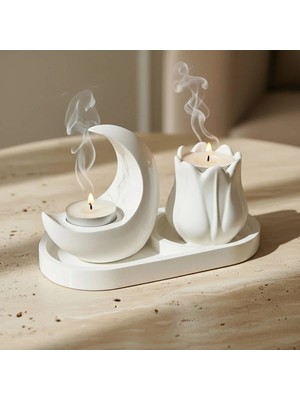 Canseb Elegance 3'lü Ay Mumluk ve Çiçek Mumluk (Mumlar Hediye) Premium Set - Dekoratif Set - Pinterest - Bohem - Iskandinav Tarzı - Vazo - Dekoratif Vazo - Obje - Biblo - Heykel - Hediyelik - Dekor Obje
