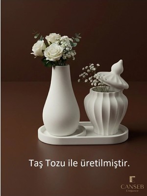 Canseb Elegance 13CM Çiçek Vazosu & Sivri Kapaklı Saklama Kabı Dekoratif Seti