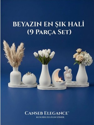 Canseb Elegance 9 Parça Dekoratif Obje - Beyazın En Şık Hali ( 1 Adet Tealight Mum Hediyeli )