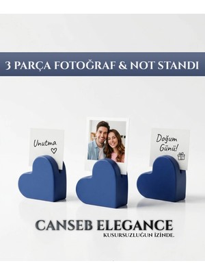 Canseb Elegance 3'lü Kalp Fotoğraf Tutucu & Not Standı 5cm